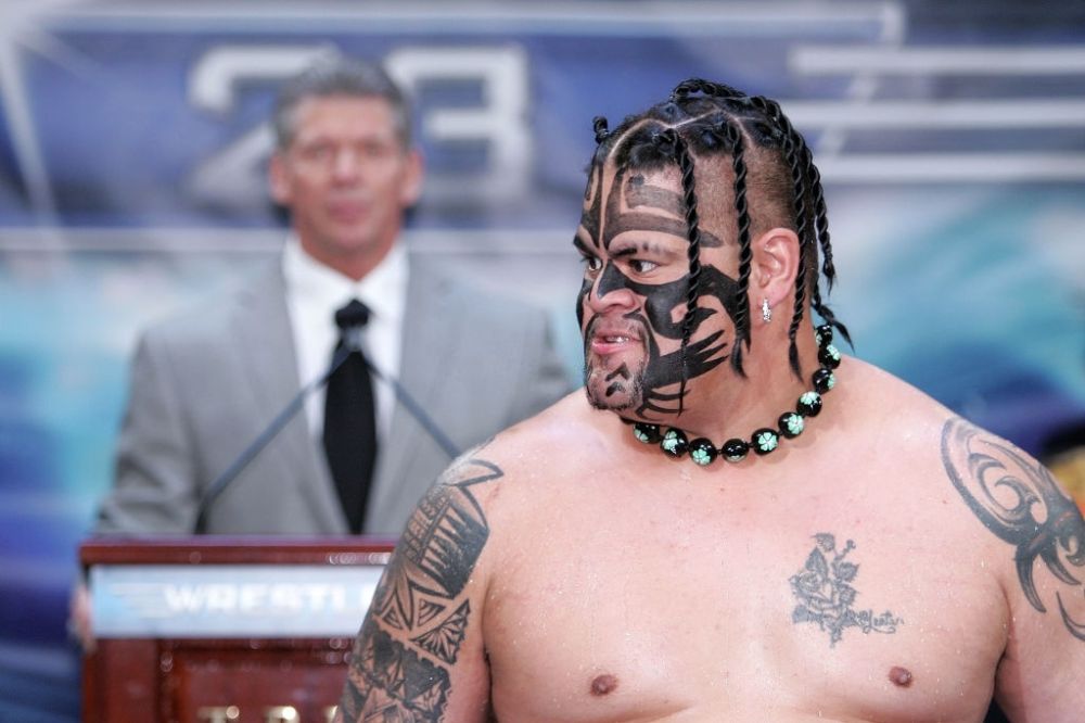 Umaga behind the Titantron