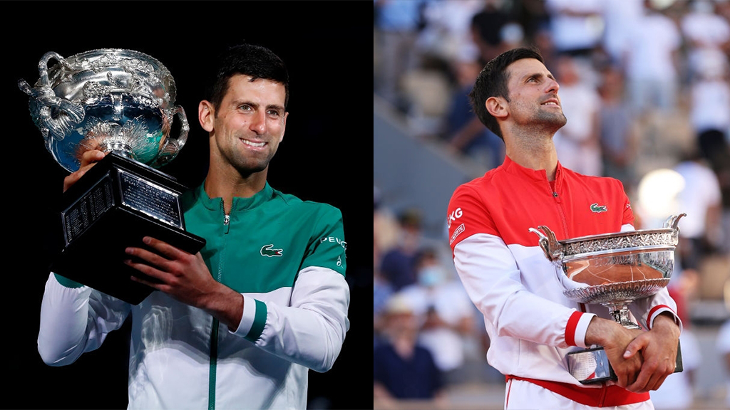 Novak Djokovic won the Australian Open and Roland Garros in 2021.