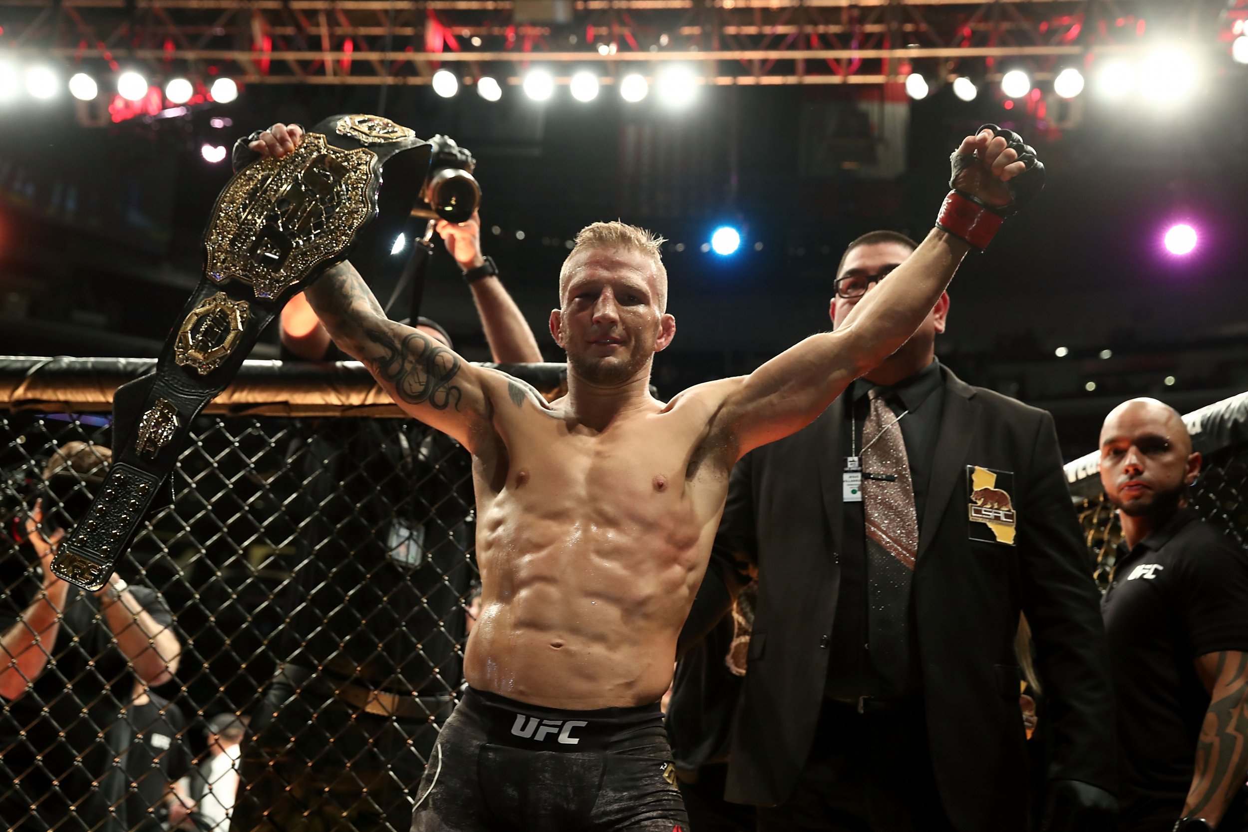 TJ Dillashaw celebrating
