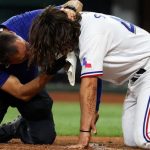 Watch: Rangers’ Josh Smith takes a brutal 88 mph pitch to the jaw before being taken to the hospital