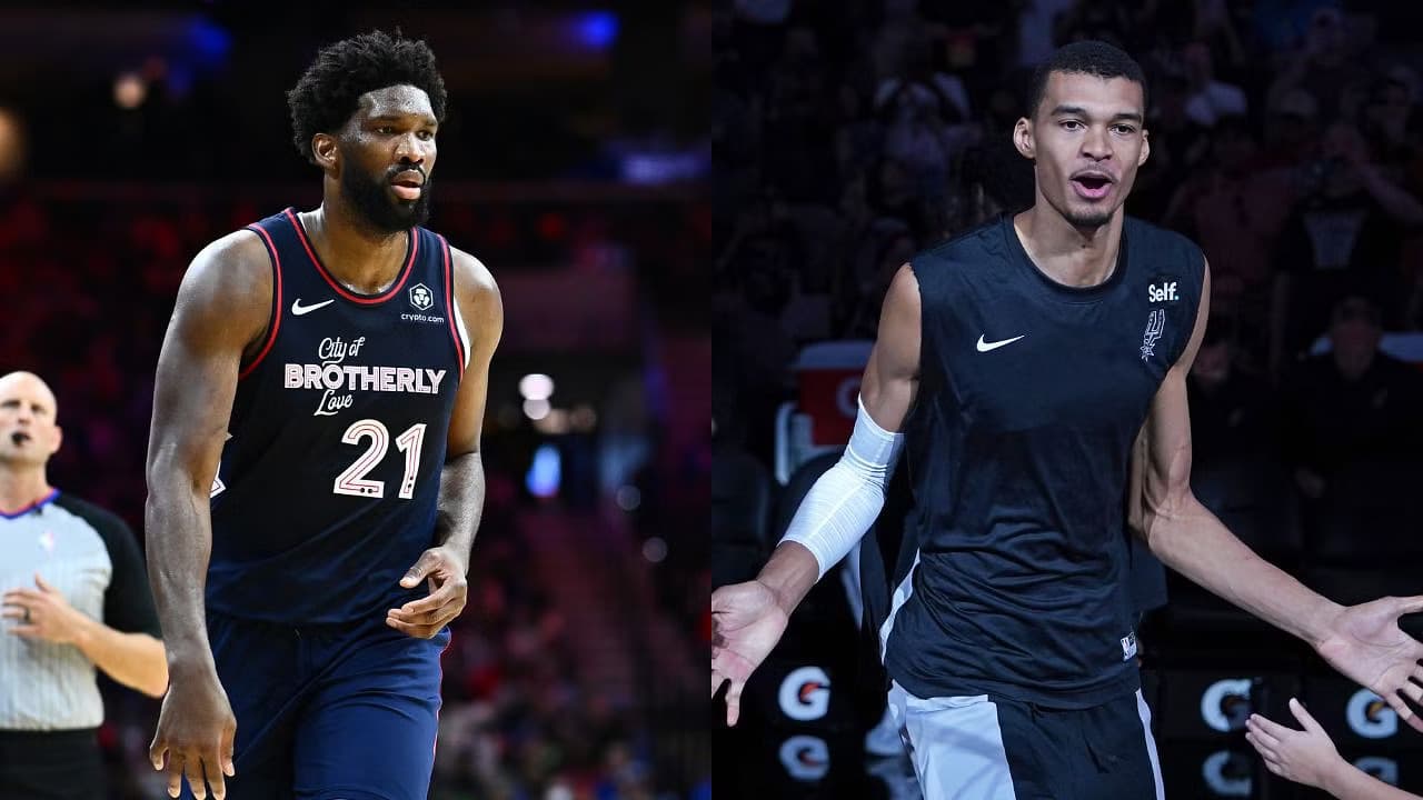 Joel Embiid advices the Spurs' rookie, Victor Wembanyama.