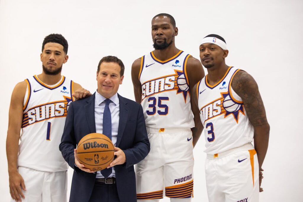 The trio of Devin Booker, Kevin Durant, and Bradley Beal.